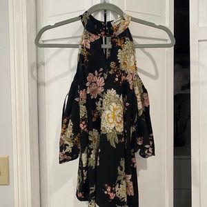 Black and floral cold shoulder blouse